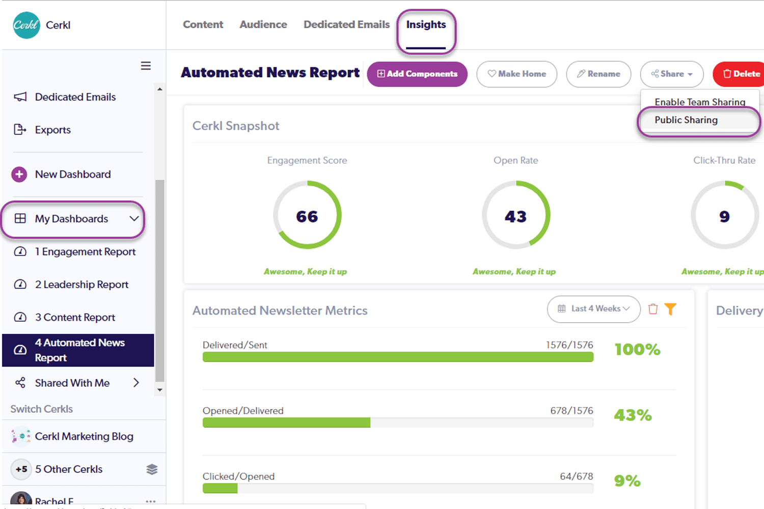 Cerkl Insights dashboard screenshot 