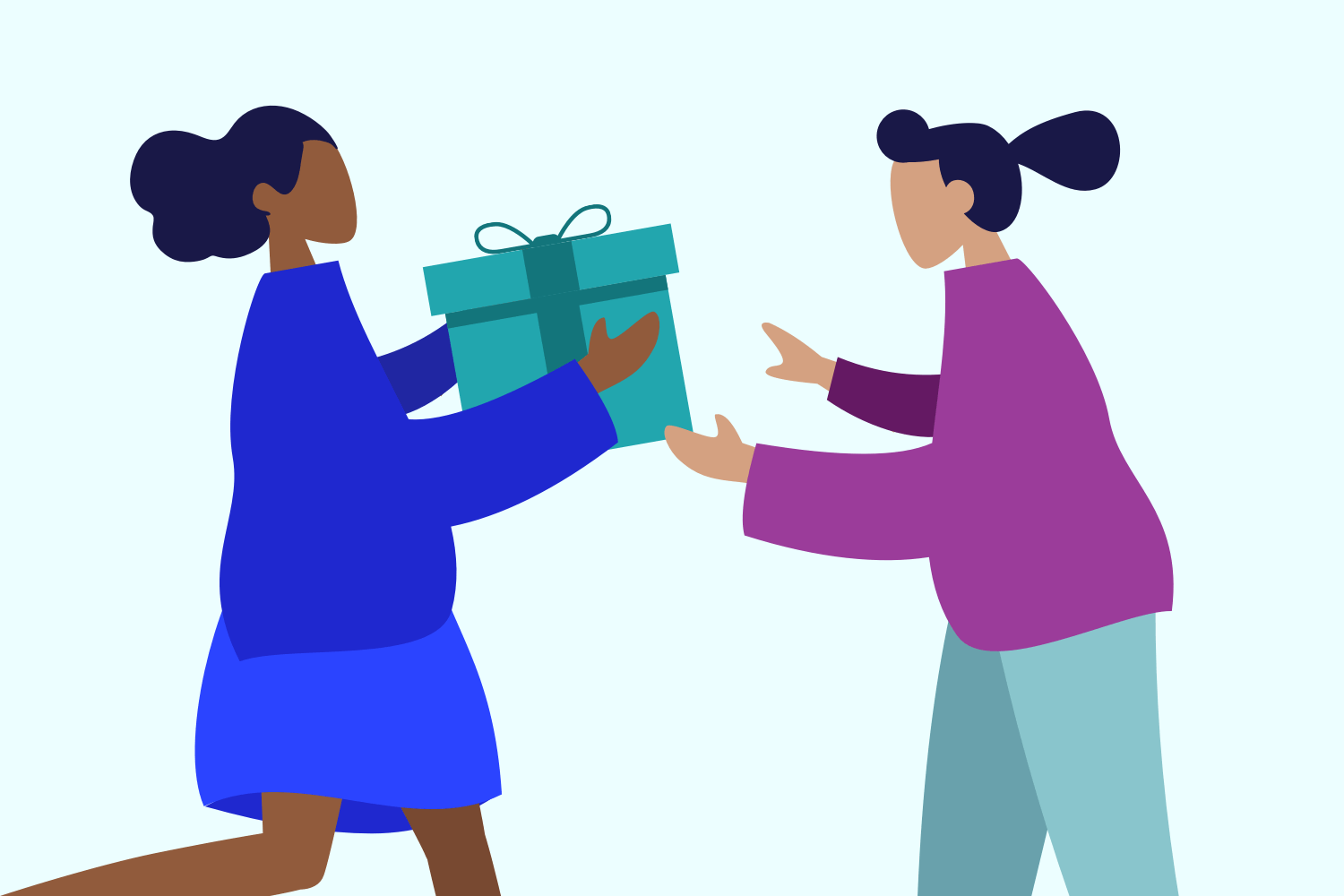 Employees exchanging a gift graphic