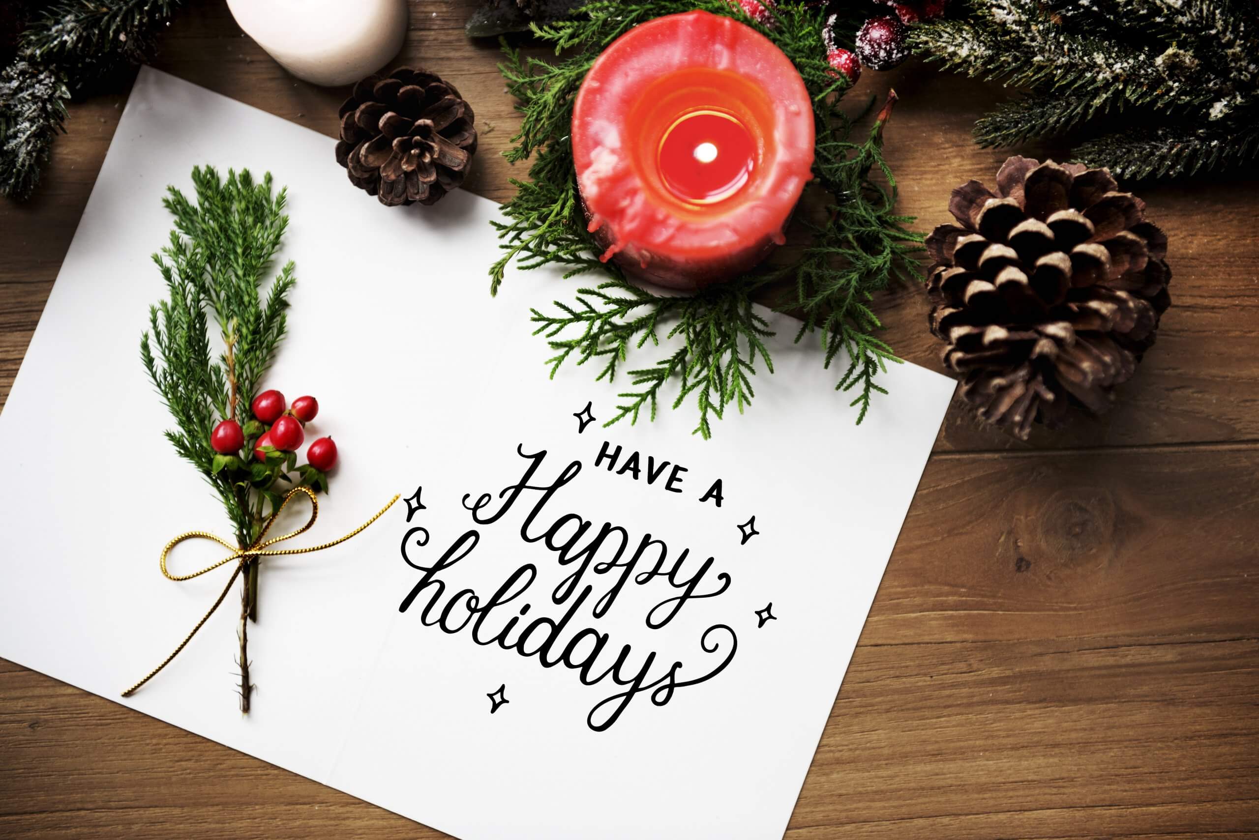 Holiday card, holiday decorations, employee holiday recognition