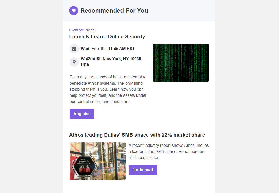 Screenshot of Cerkl's recommended for you feature 