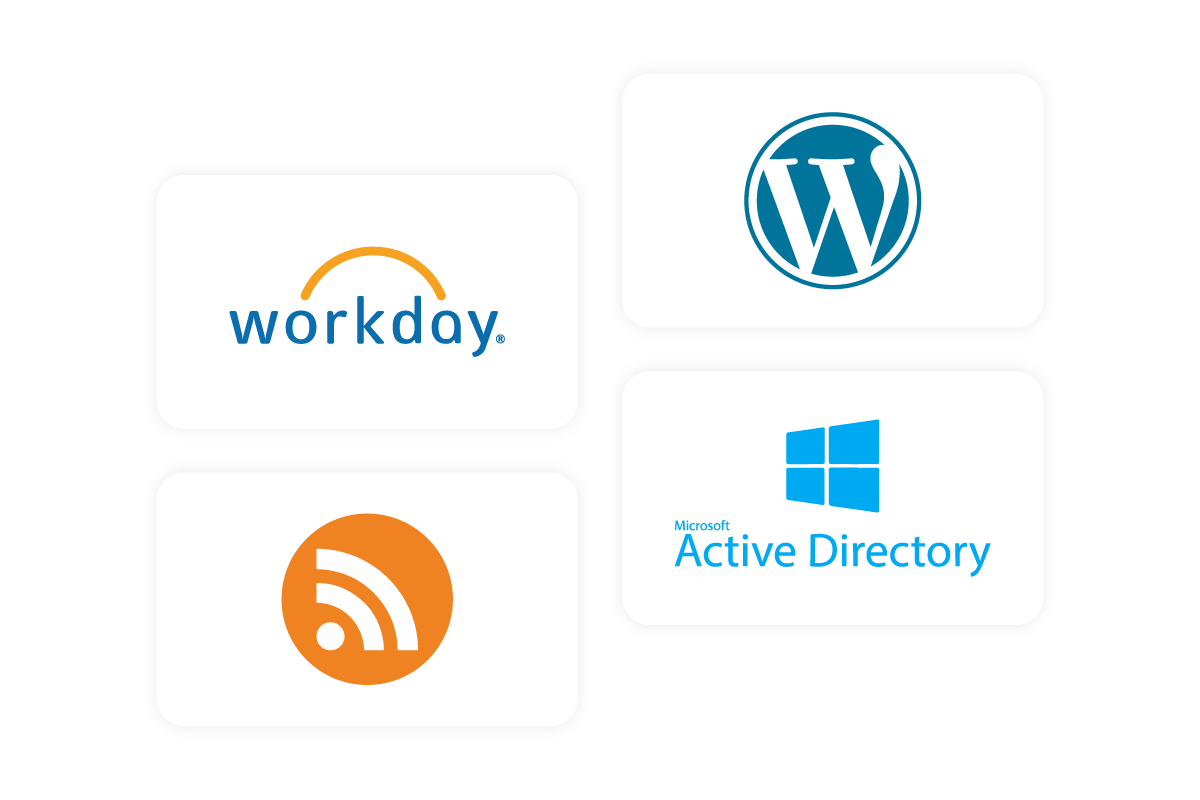 workday, WordPress, RSS feed, Active Directory logos