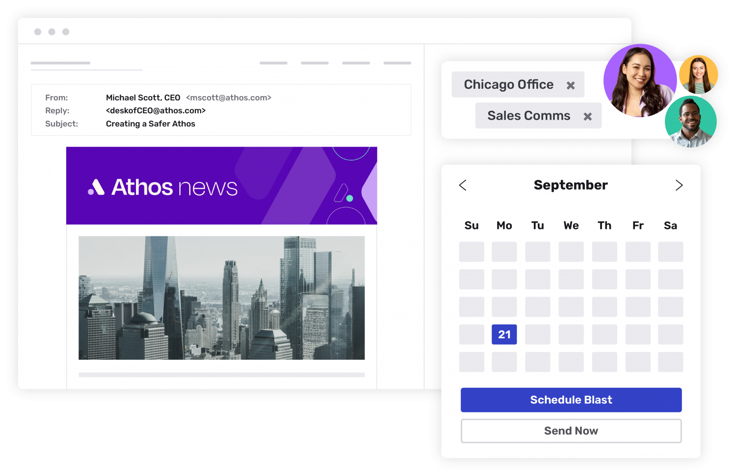 Athos corporate news email is being scheduled for the Chicago and Sales Communications segments