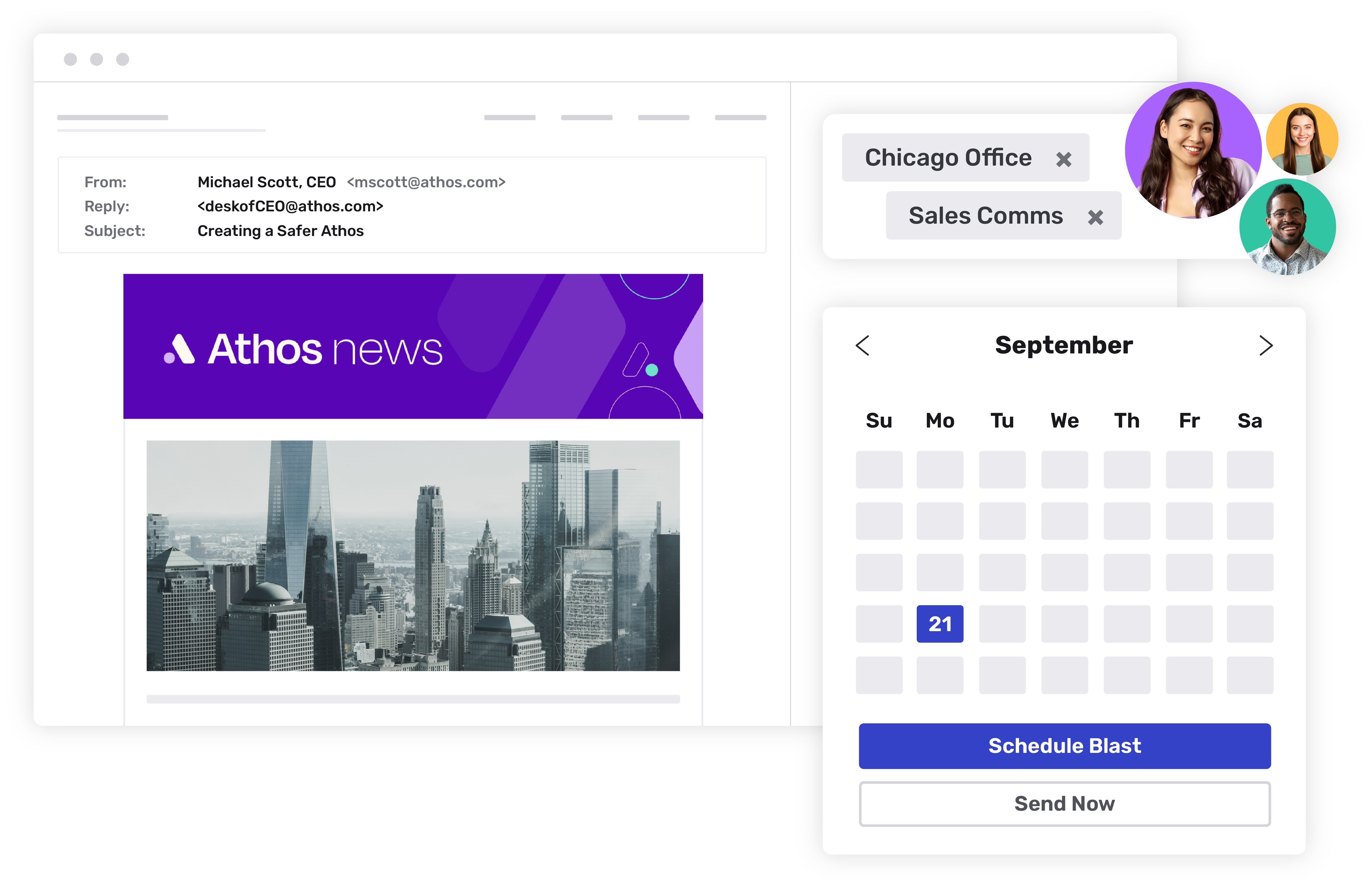 Athos corporate news email is being scheduled for the Chicago and Sales Communications segments