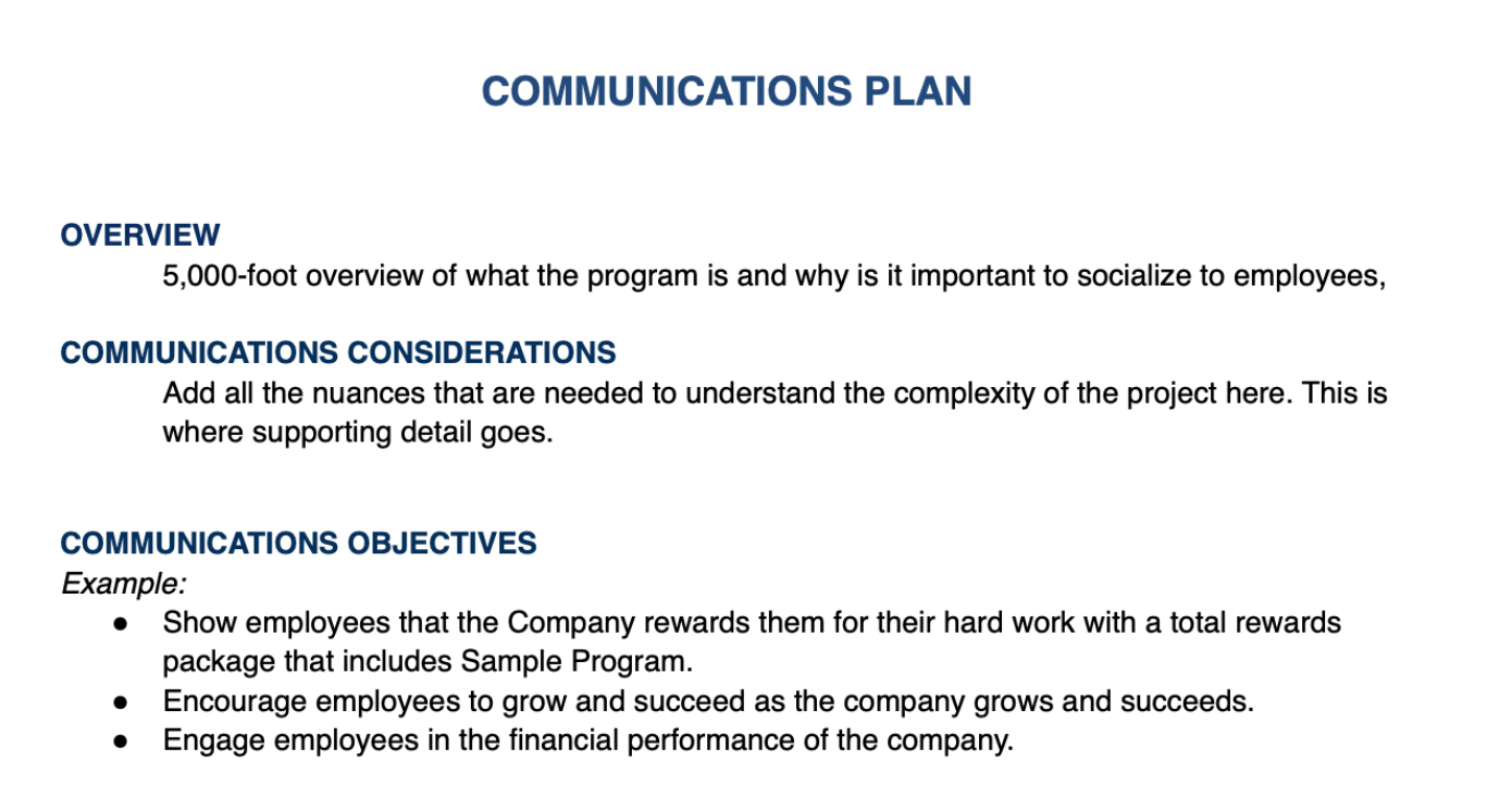 When planning a project, you play an essential role in leading the communication around the project. This internal communications plan empowers you to collaborate with others and to identify the language, message, tasks, and timeline.