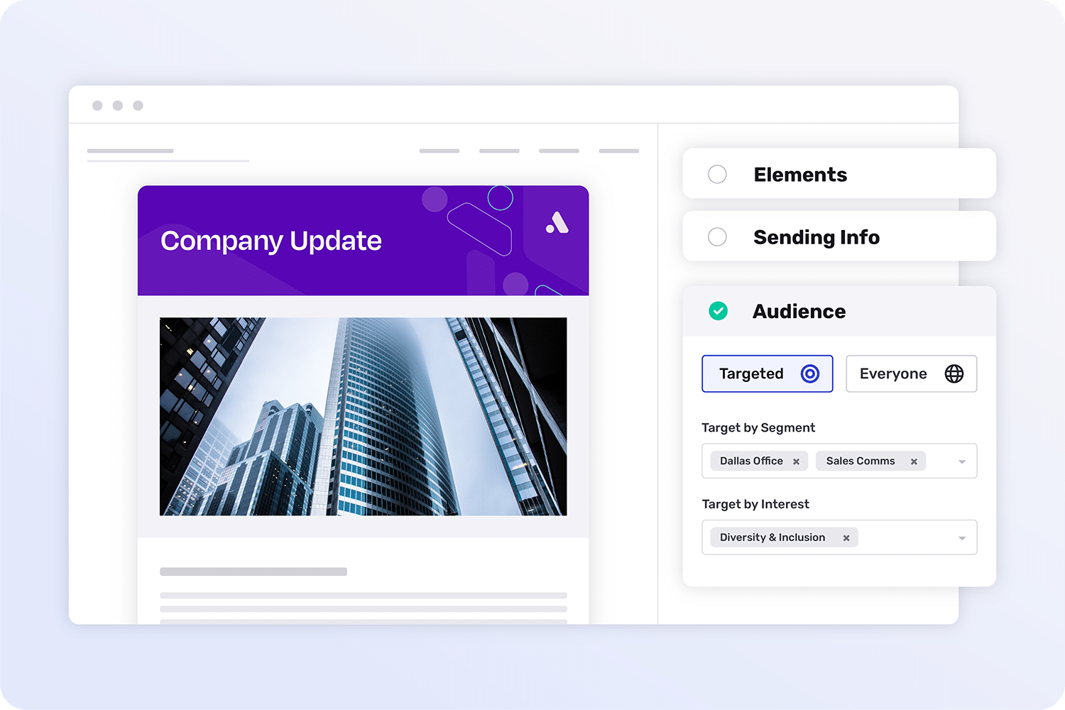 Broadcast feature email blasts The backbone of internal comms, managed seamlessly