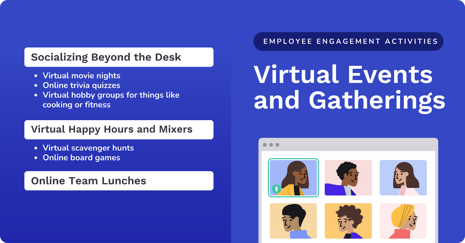 employee engagement activities: virtual gatherings and events