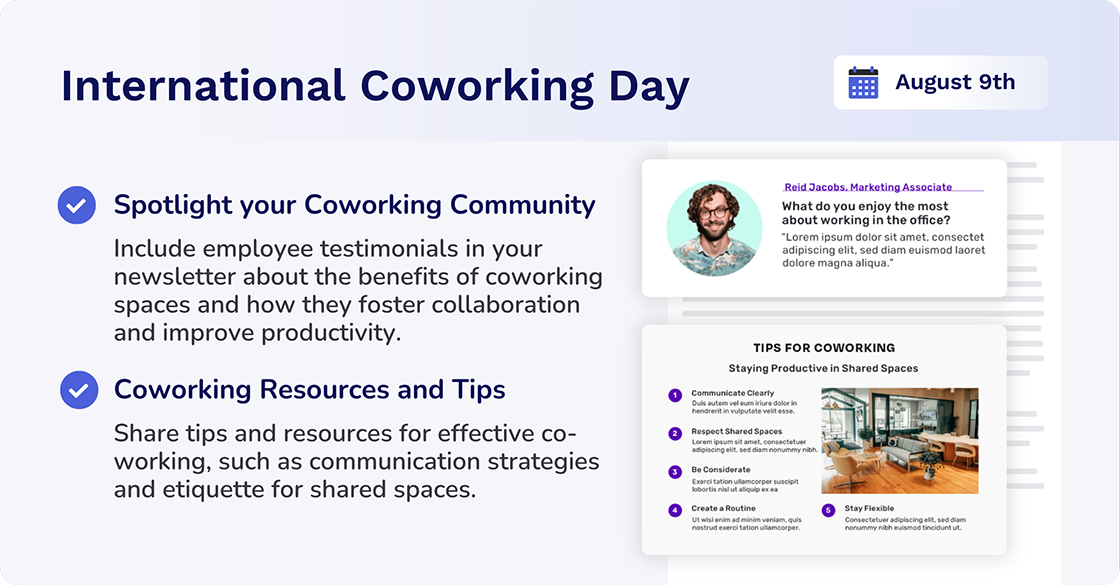 august newsletter ideas for international coworking day