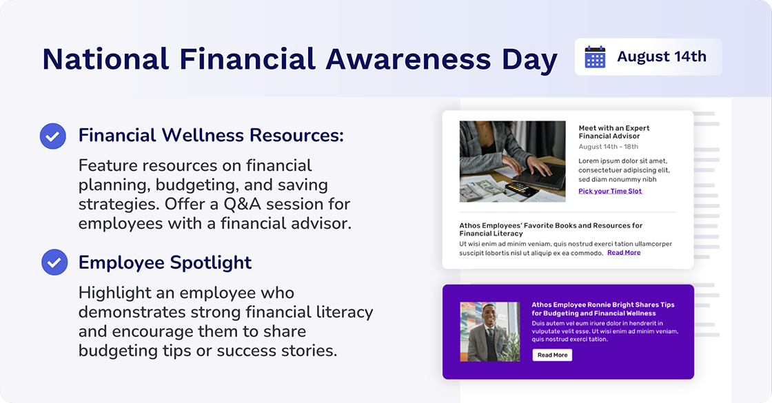 august newsletter ideas for national financial awareness day