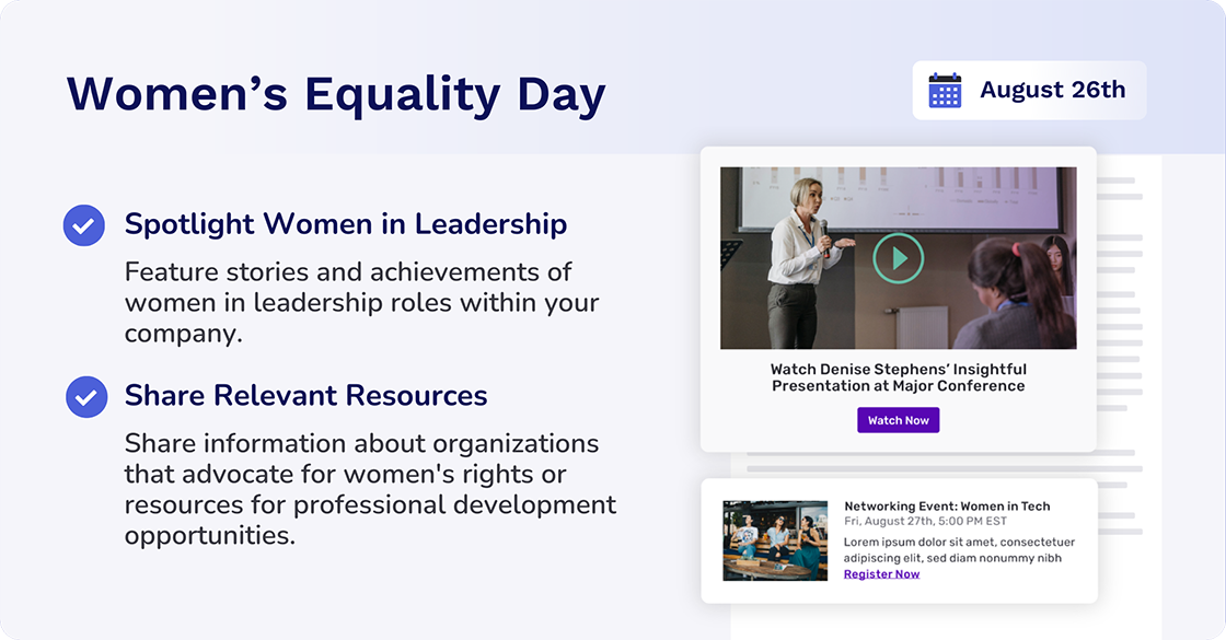 august newsletter ideas for women's equality day